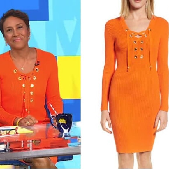 Michael Kors Stretch Orange Lace-Up Tie Ribbed Dress - Size S - NWT *Celeb  Fav*